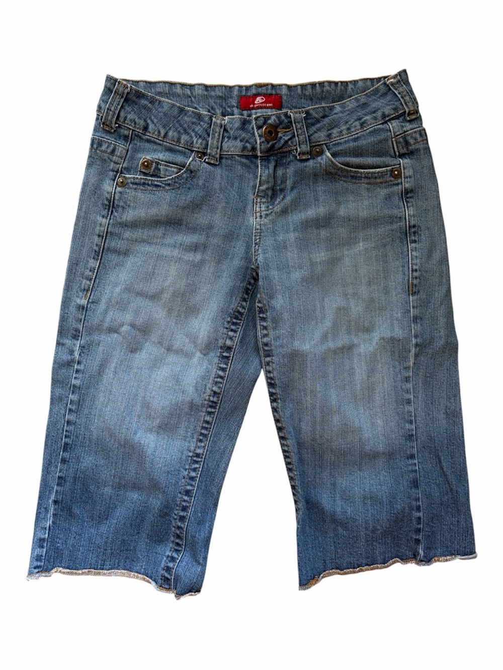 Warehouse One Y2K Low Rise Blue Denim Bermuda Jorts Shorts Raw Hem Vintage